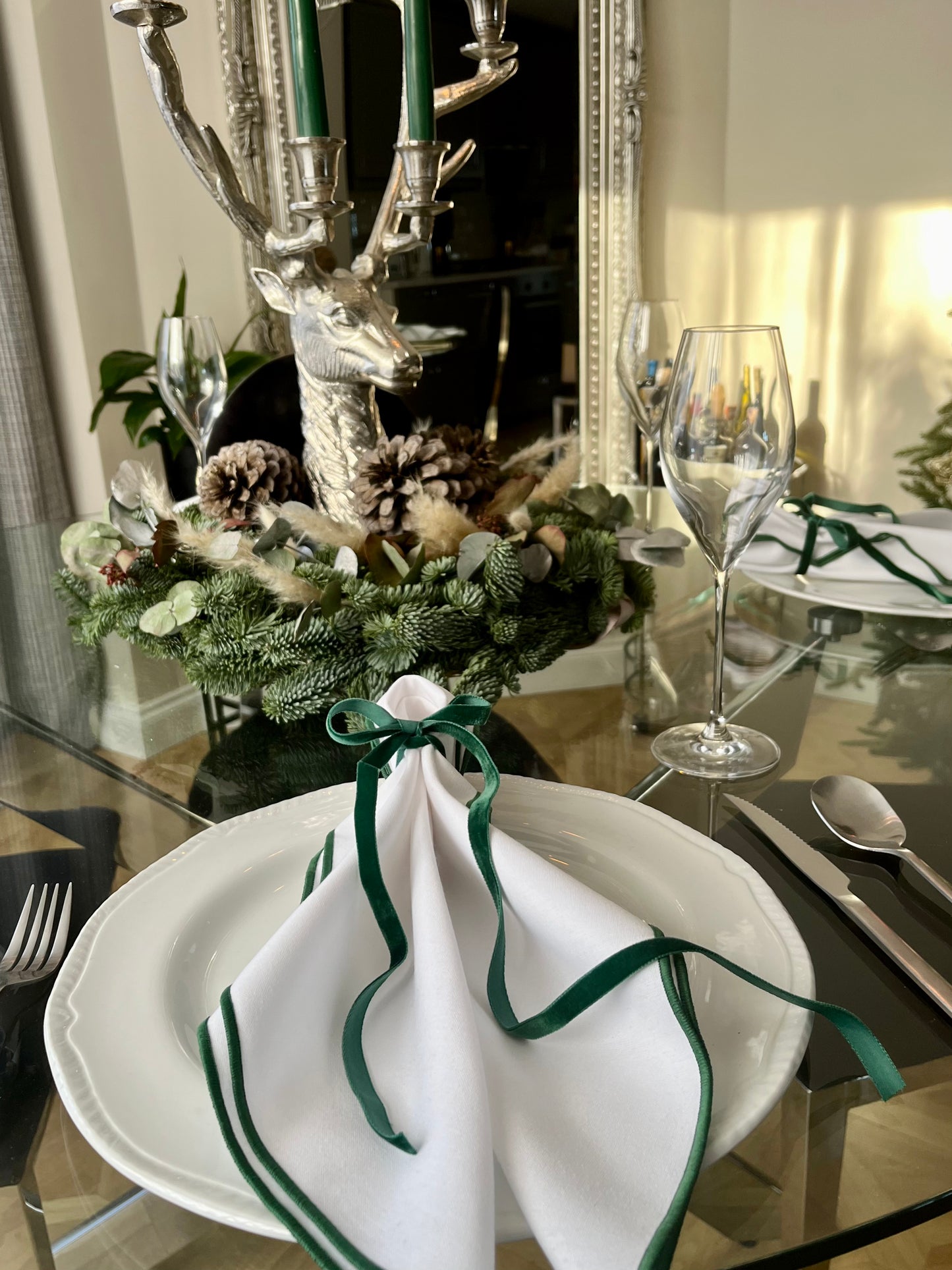 Forest Green Stitched Napkins (Set of 4)